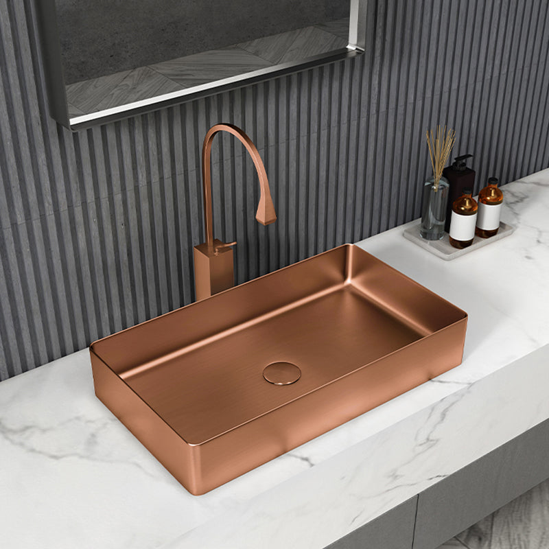 Modern Wash Stand Metal Rectangular with Drain Assembly and Faucet Vessel Bathroom Sink