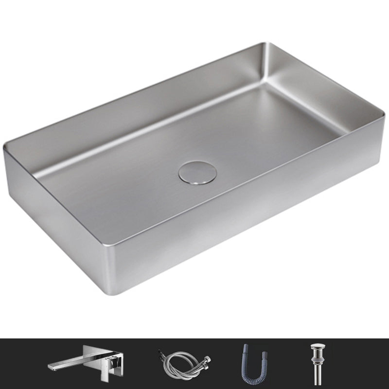 Modern Wash Stand Metal Rectangular with Drain Assembly and Faucet Vessel Bathroom Sink