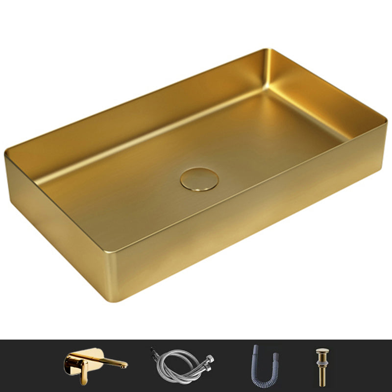 Modern Wash Stand Metal Rectangular with Drain Assembly and Faucet Vessel Bathroom Sink