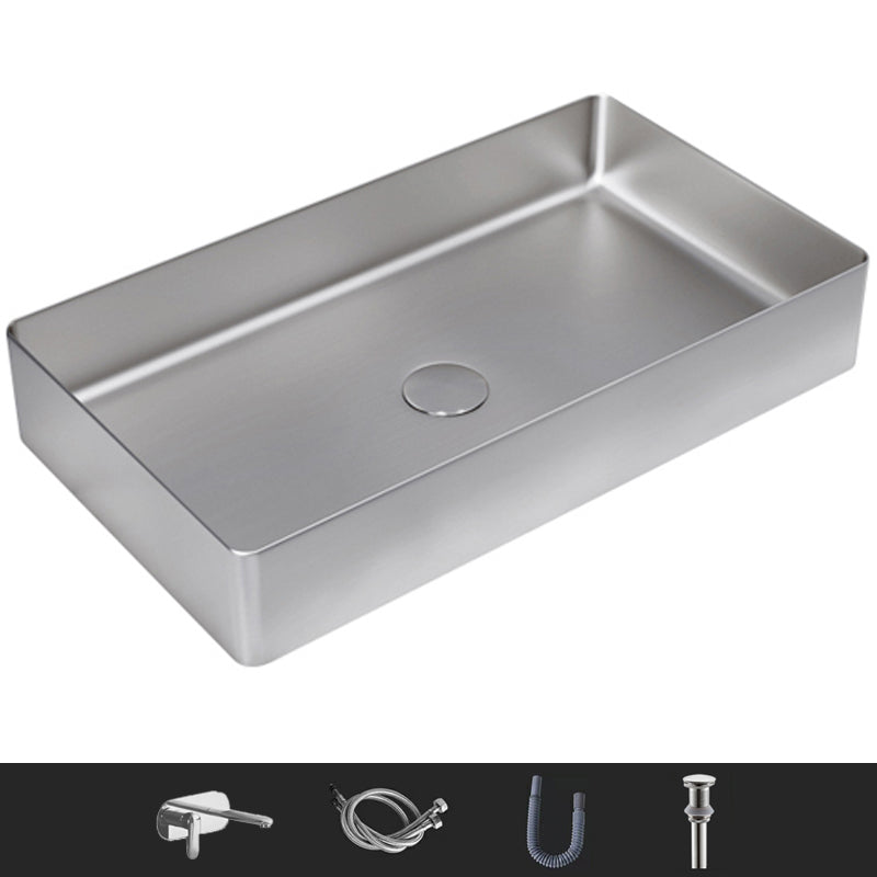 Modern Wash Stand Metal Rectangular with Drain Assembly and Faucet Vessel Bathroom Sink