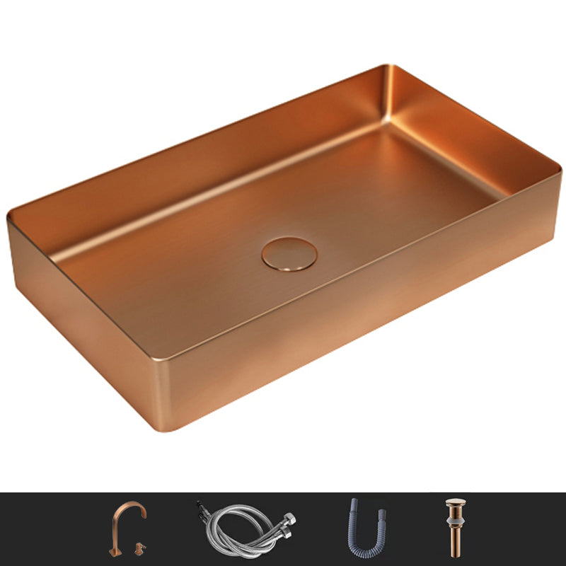 Modern Wash Stand Metal Rectangular with Drain Assembly and Faucet Vessel Bathroom Sink