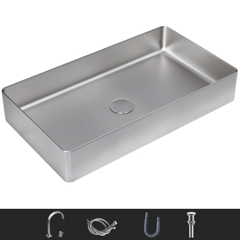 Modern Wash Stand Metal Rectangular with Drain Assembly and Faucet Vessel Bathroom Sink