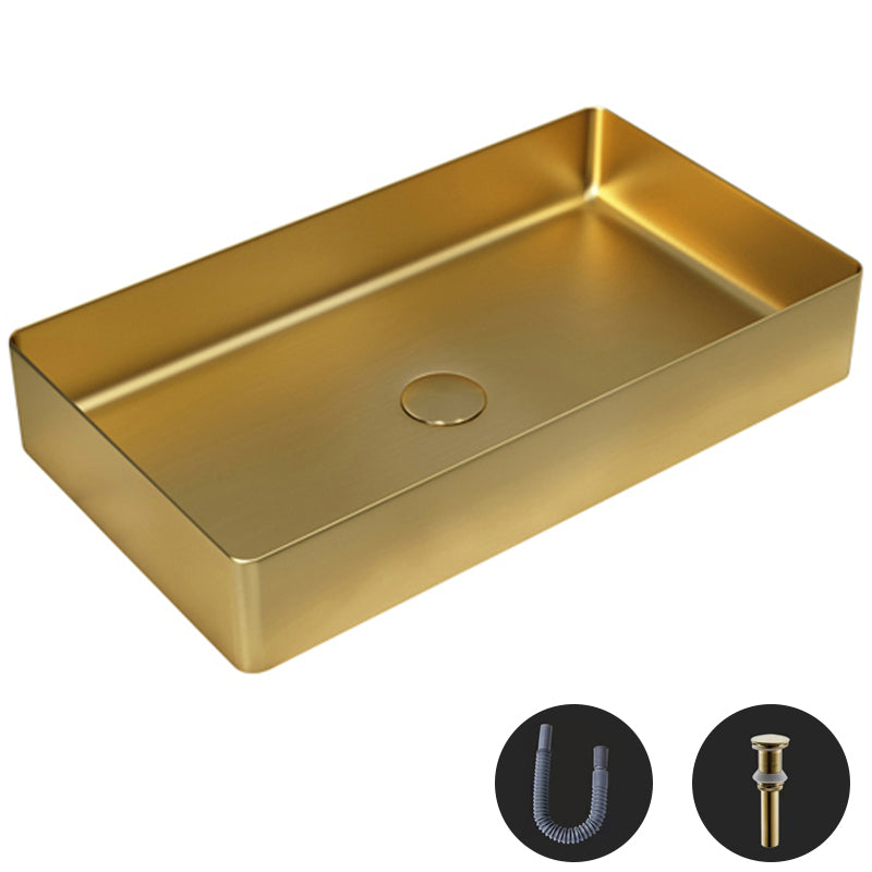 Modern Wash Stand Metal Rectangular with Drain Assembly and Faucet Vessel Bathroom Sink