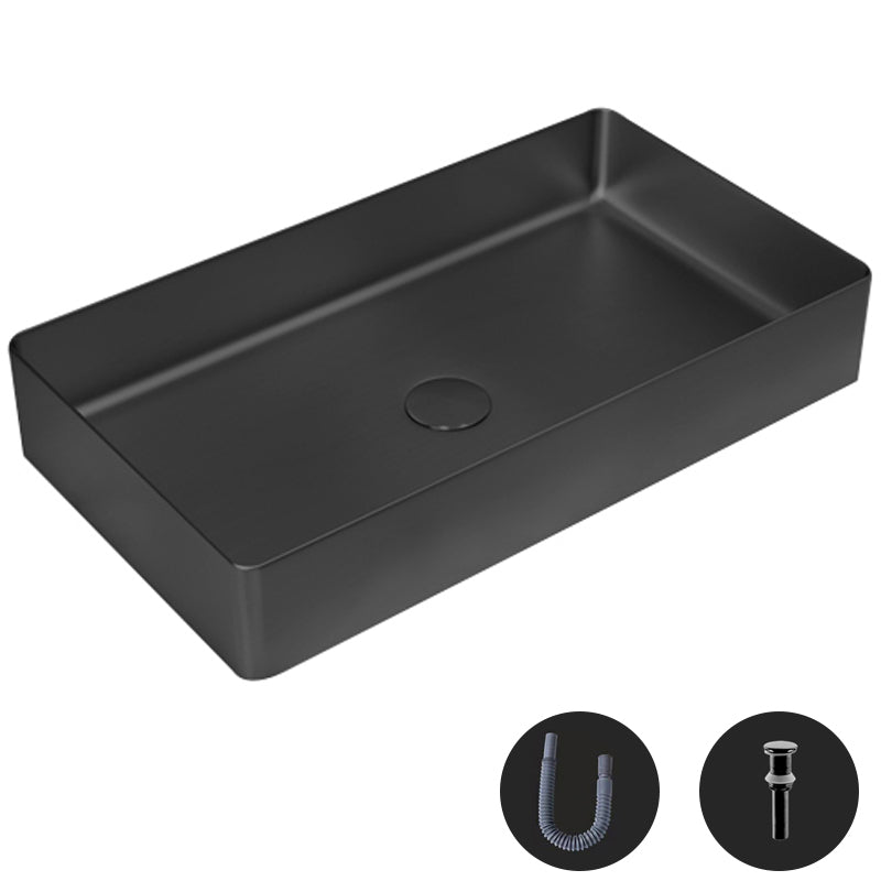 Modern Wash Stand Metal Rectangular with Drain Assembly and Faucet Vessel Bathroom Sink
