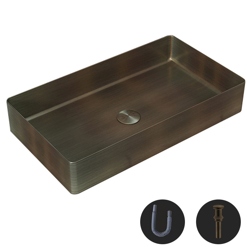 Modern Wash Stand Metal Rectangular with Drain Assembly and Faucet Vessel Bathroom Sink