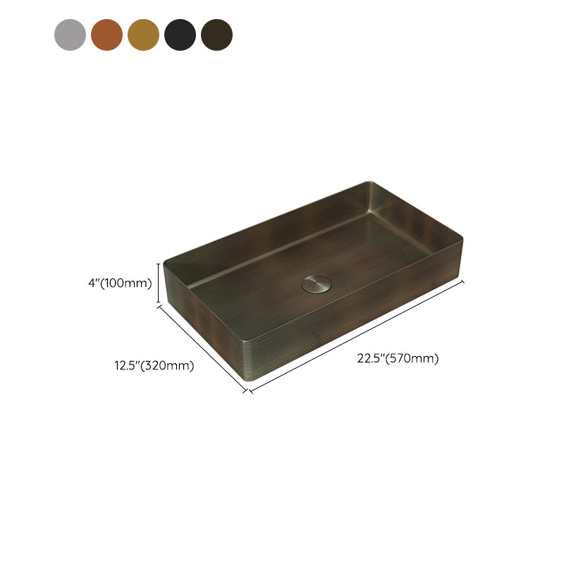 Modern Wash Stand Metal Rectangular with Drain Assembly and Faucet Vessel Bathroom Sink
