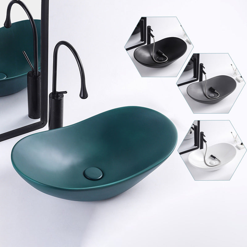 Modern Bathroom Sink Oval Bathroom Sink Overflow with Basin and Faucet