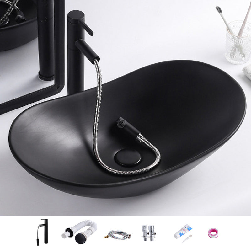 Modern Bathroom Sink Oval Bathroom Sink Overflow with Basin and Faucet