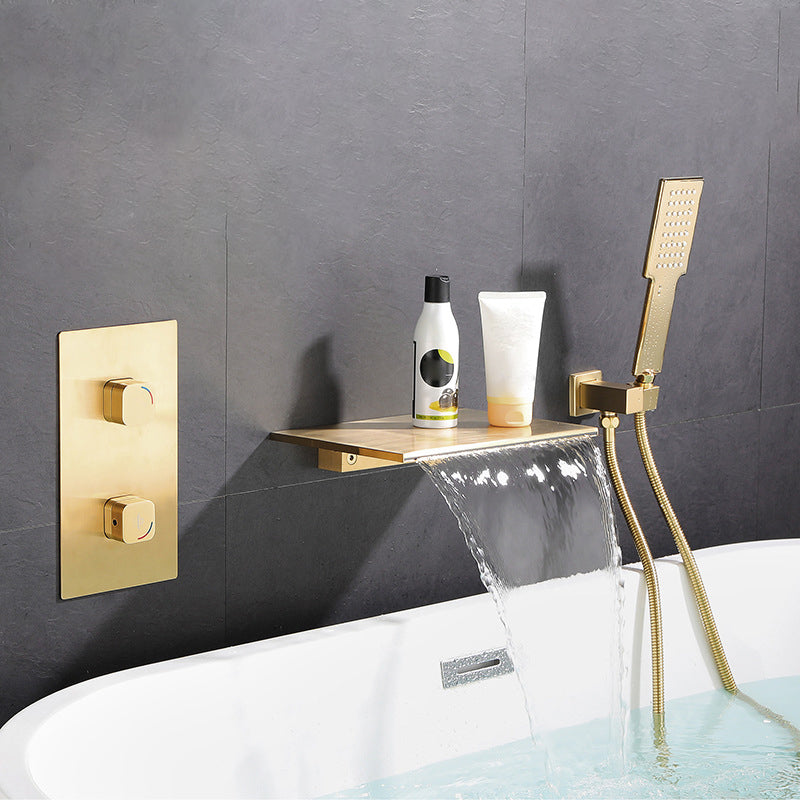 Modern Wall Mounted Metal Tub Filler Low Arc Waterfall Tub Faucet Trim