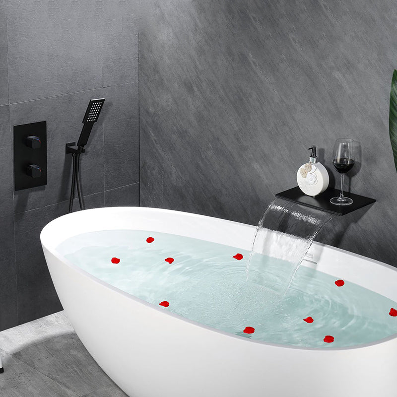 Modern Wall Mounted Metal Tub Filler Low Arc Waterfall Tub Faucet Trim
