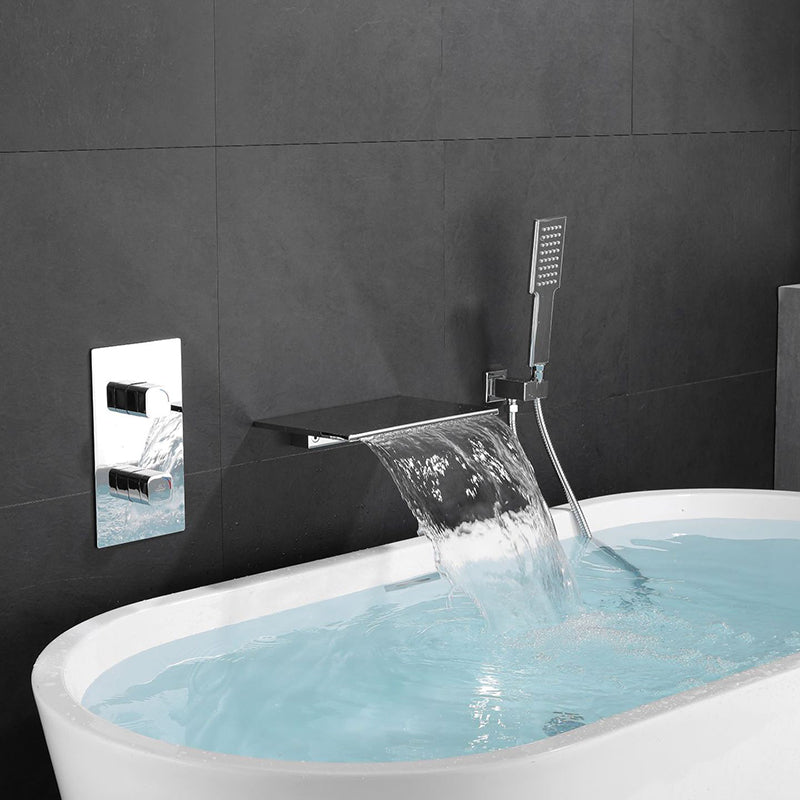 Modern Wall Mounted Metal Tub Filler Low Arc Waterfall Tub Faucet Trim