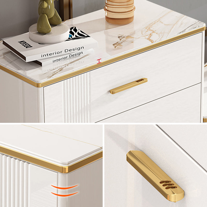 Glam Stone Storage Chest Bedroom 11.8" Wide Chest in White with Drawers