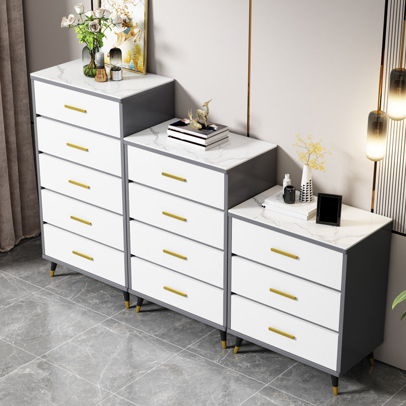 Stone Glam Storage Chest Bedroom Vertical Chest with Drawers