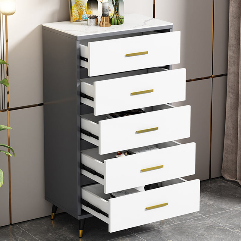 Stone Glam Storage Chest Bedroom Vertical Chest with Drawers