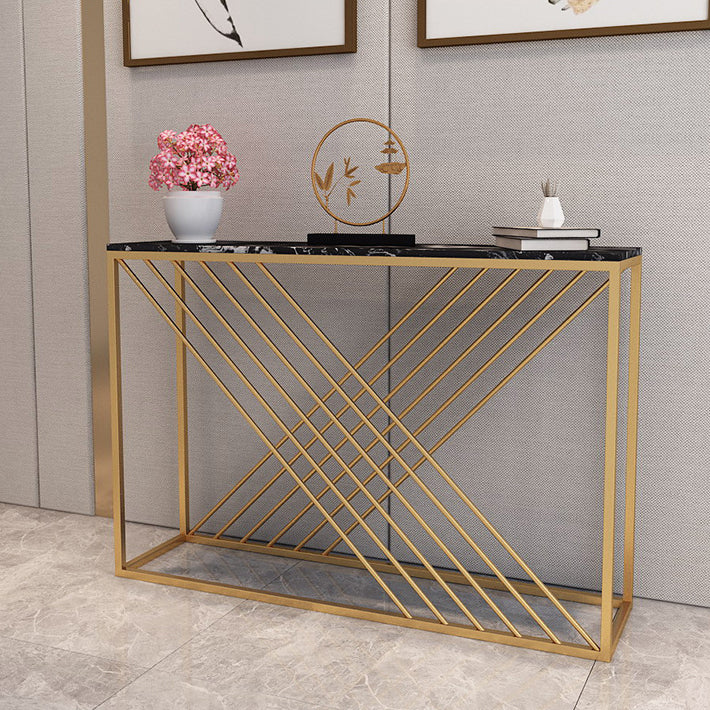 Modern Console Accent Table Antique Finish Rectangle Console Sofa Table in Marble