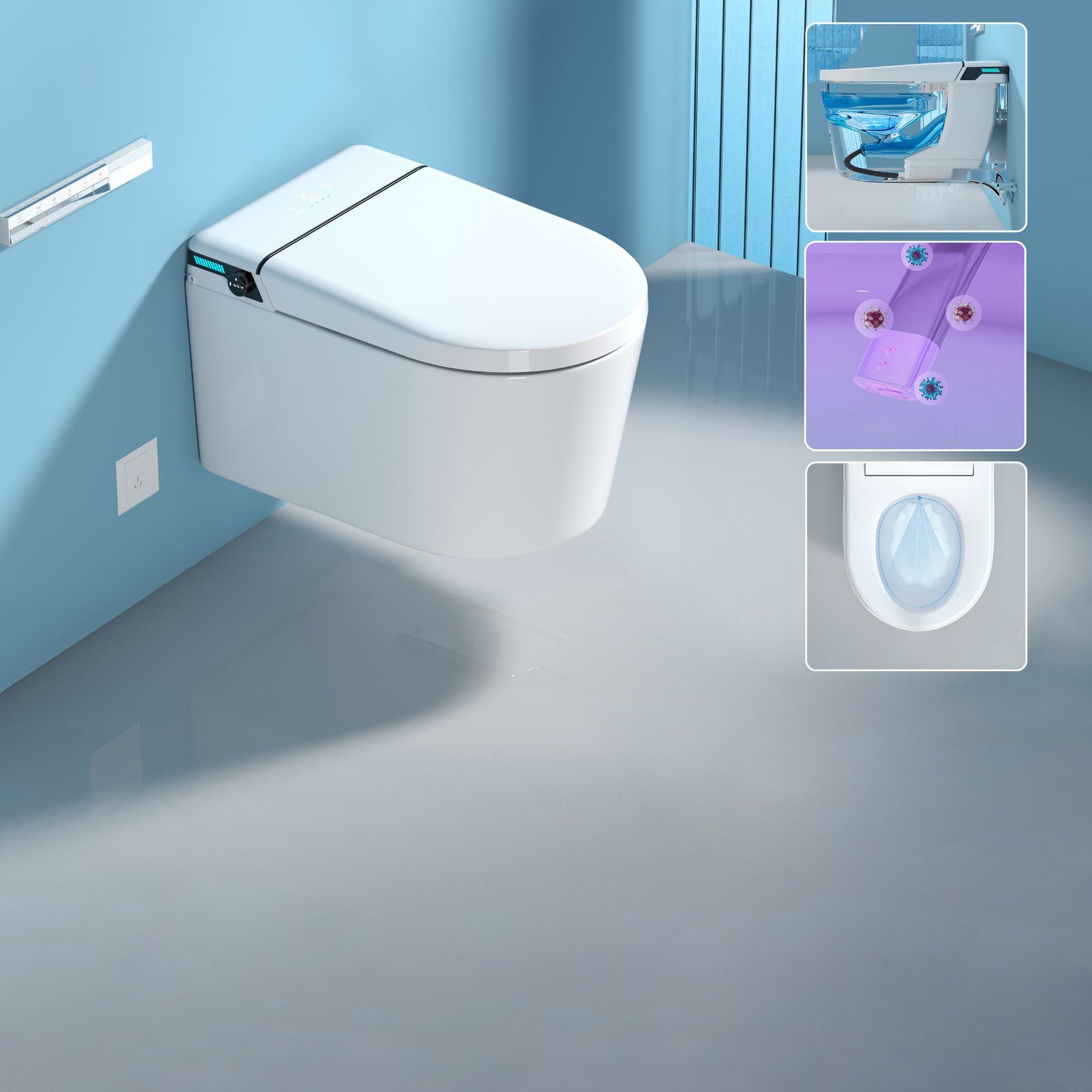 Modern One Piece Toilet Wall Mount Toilet Bowl with Seat for Washroom