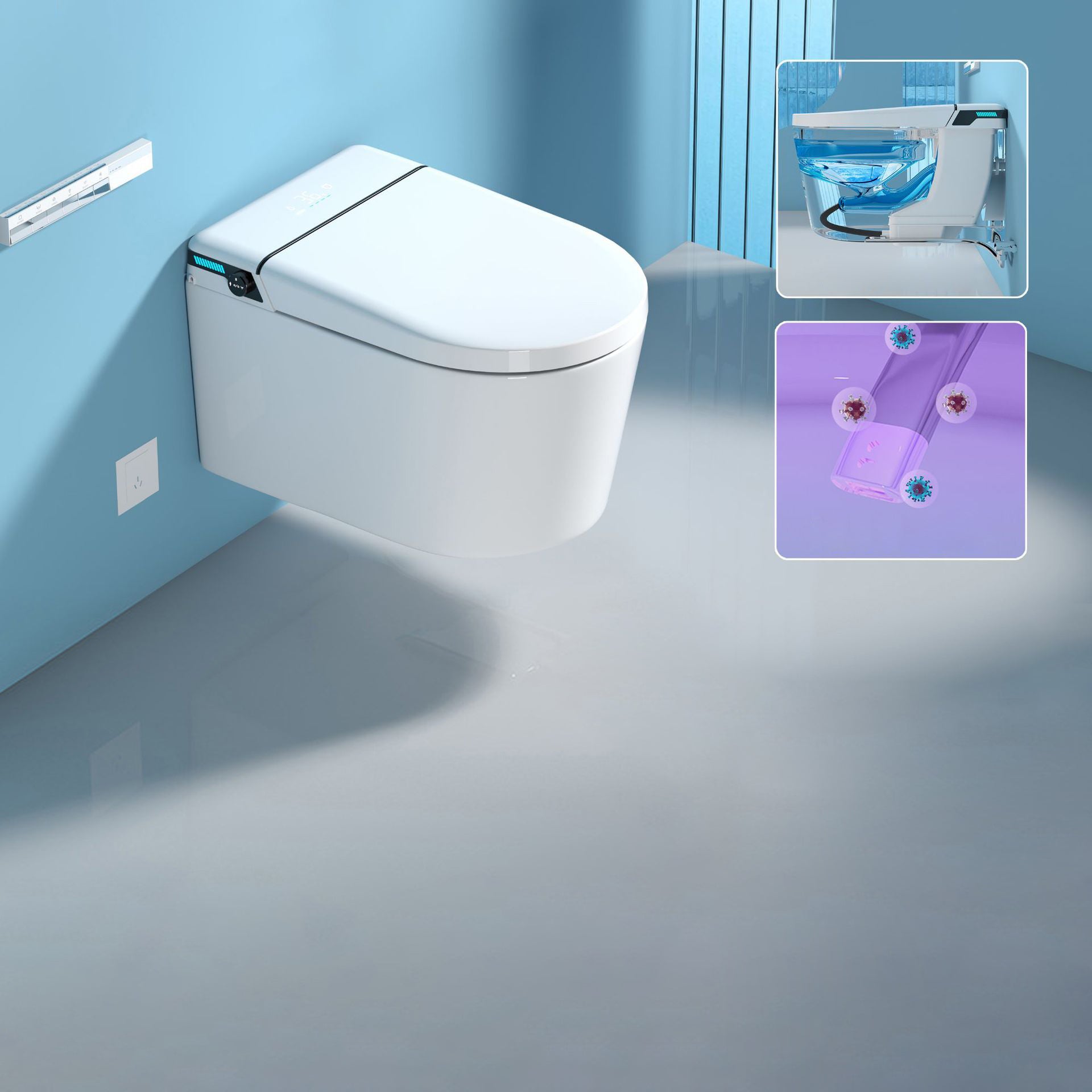 Modern One Piece Toilet Wall Mount Toilet Bowl with Seat for Washroom