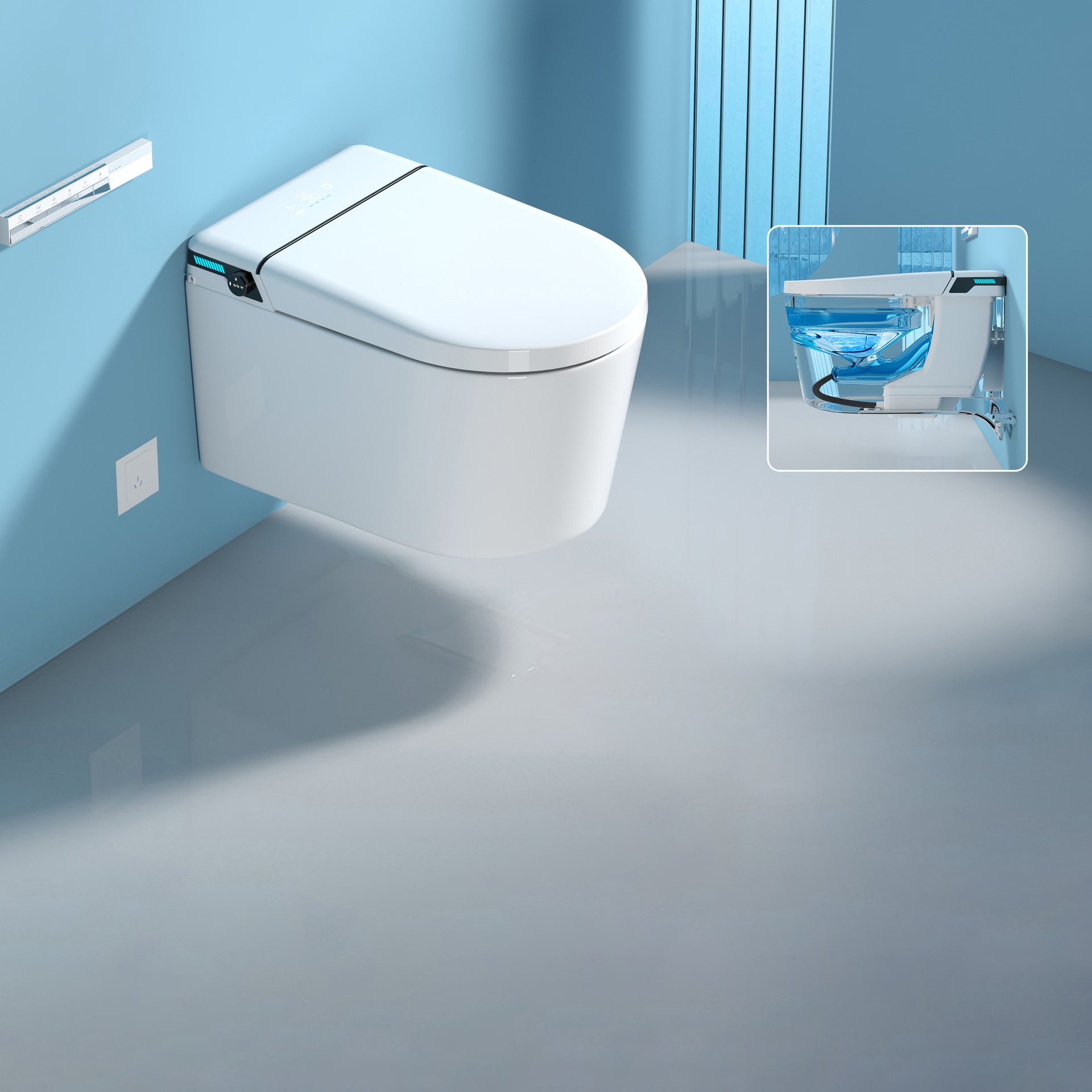 Modern One Piece Toilet Wall Mount Toilet Bowl with Seat for Washroom
