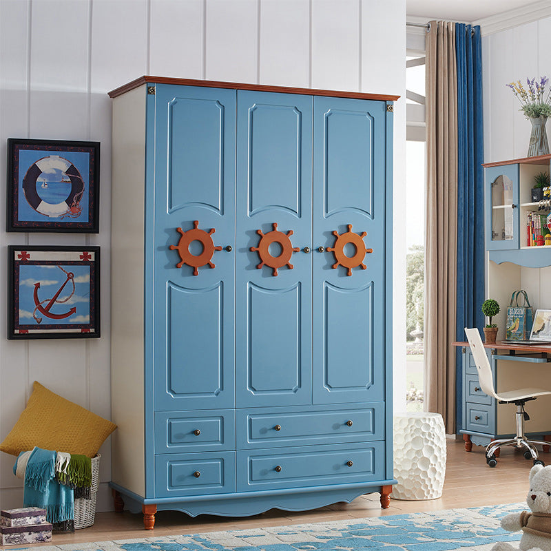 Hinged Wooden Wardrobe Cabinet with Legs Coastal Wardrobe Armoire