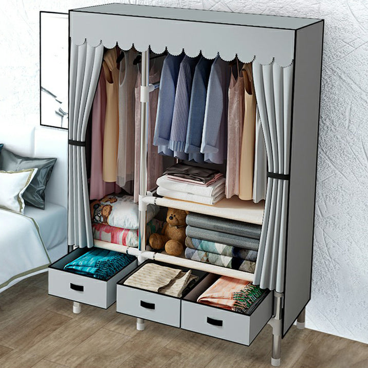 Contemporary Wardrobe Armoire with Drawer Steel Wardrobe Closet