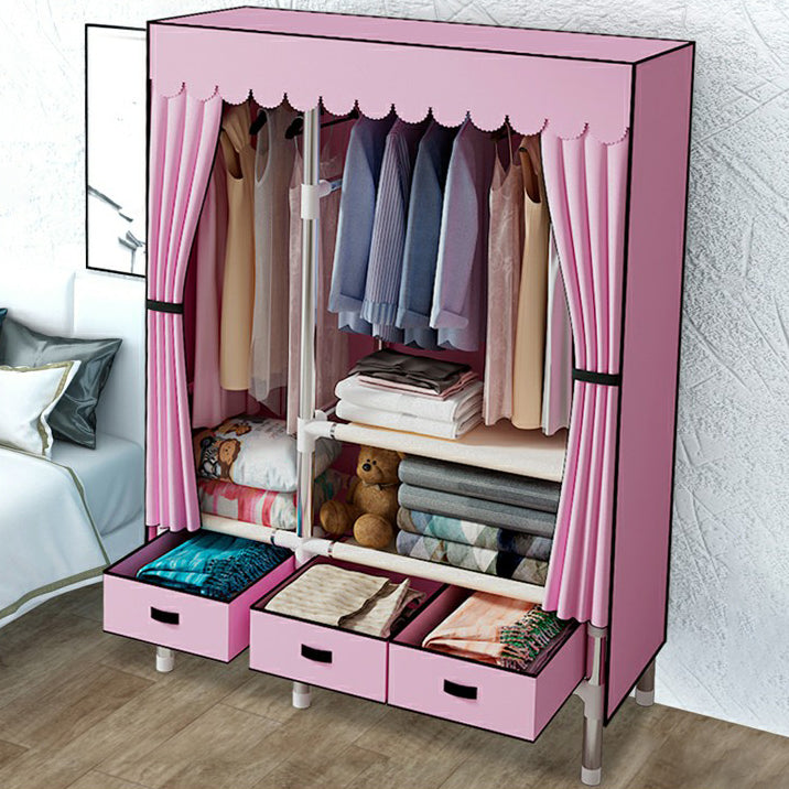Contemporary Wardrobe Armoire with Drawer Steel Wardrobe Closet
