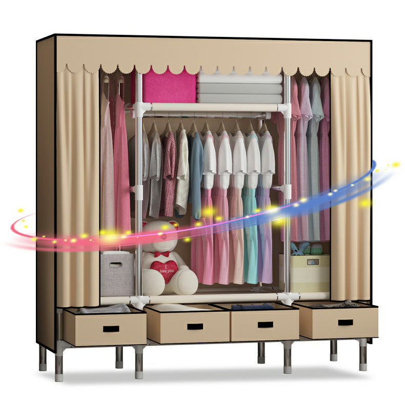 Contemporary Wardrobe Armoire with Drawer Steel Wardrobe Closet