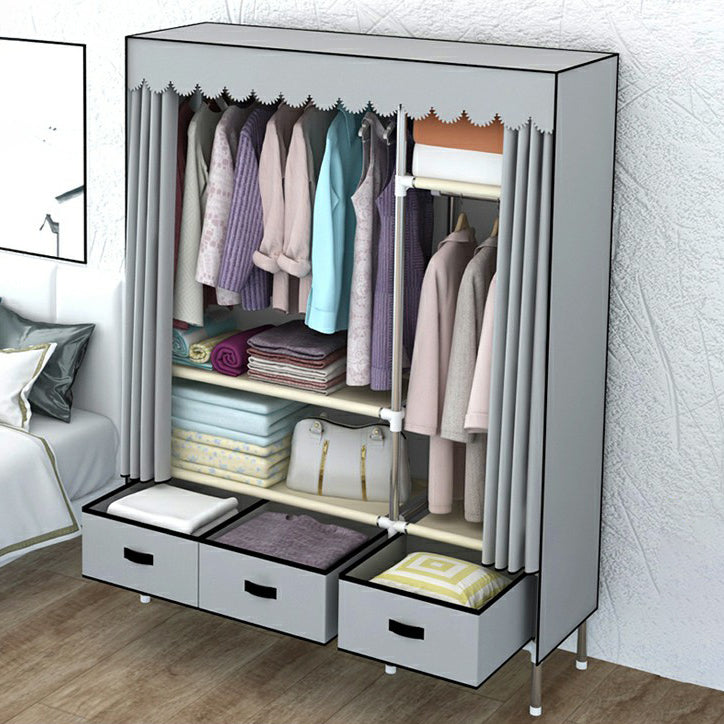 Contemporary Wardrobe Armoire with Drawer Steel Wardrobe Closet