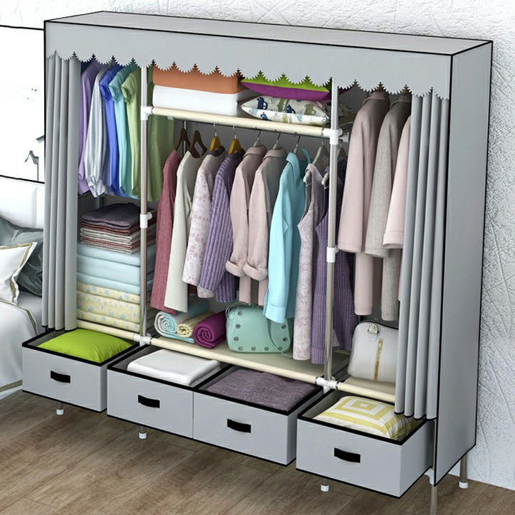 Contemporary Wardrobe Armoire with Drawer Steel Wardrobe Closet