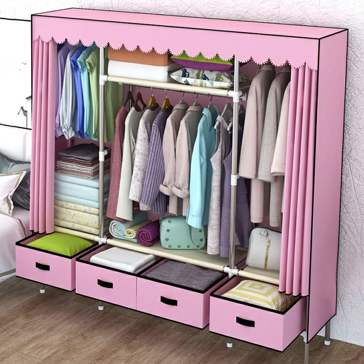 Contemporary Wardrobe Armoire with Drawer Steel Wardrobe Closet