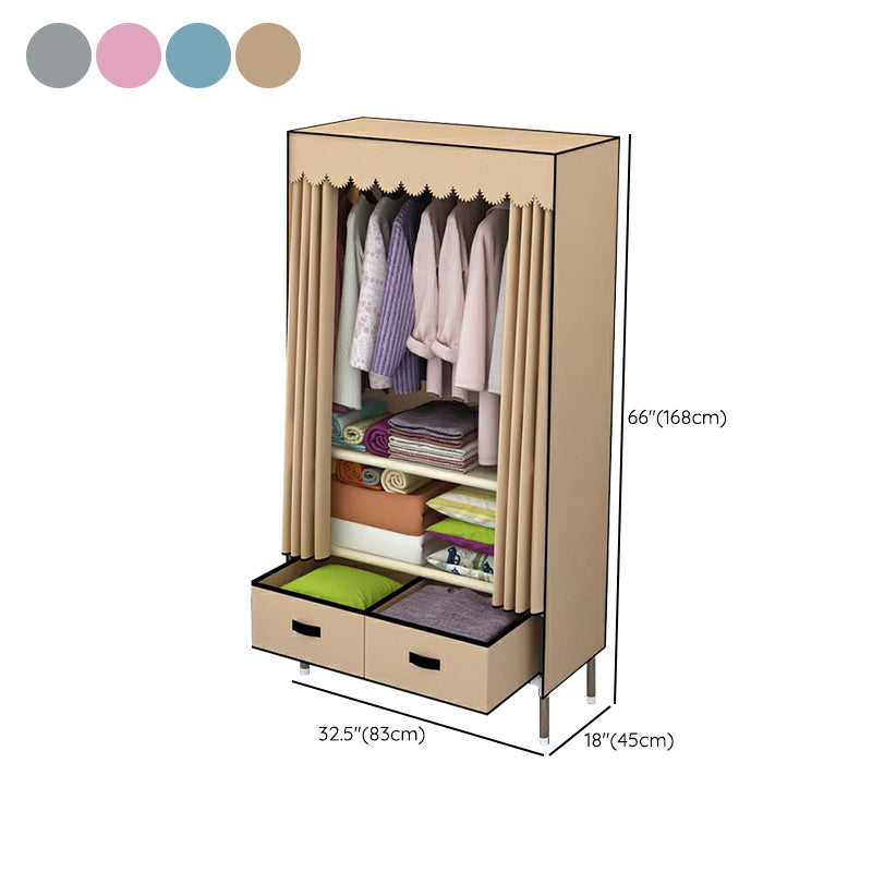 Contemporary Wardrobe Armoire with Drawer Steel Wardrobe Closet