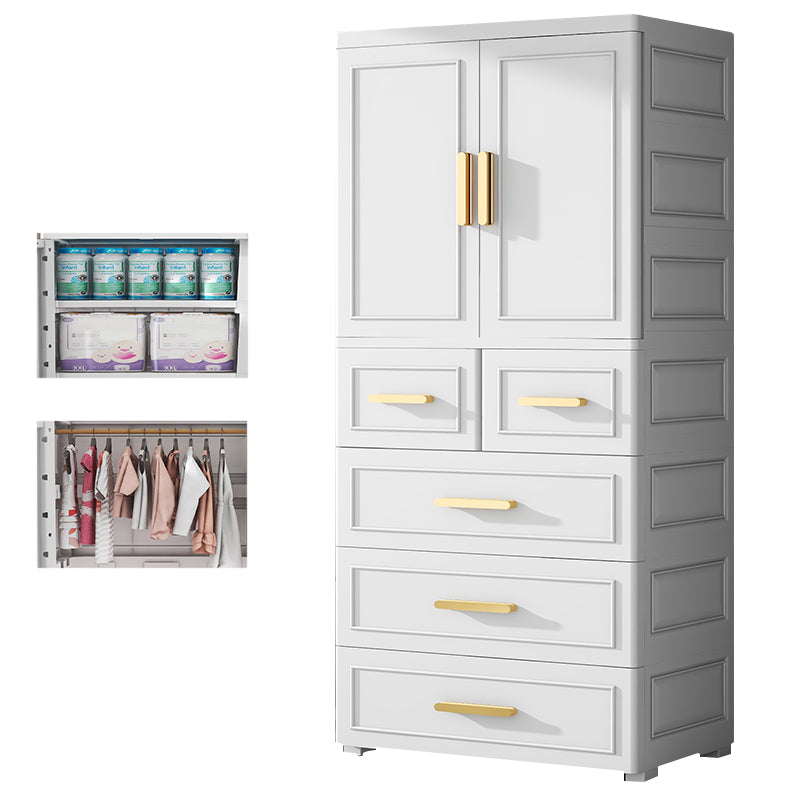 Plastic Wardrobe Cabinet with Drawer Modern Hinged Wardrobe Closet