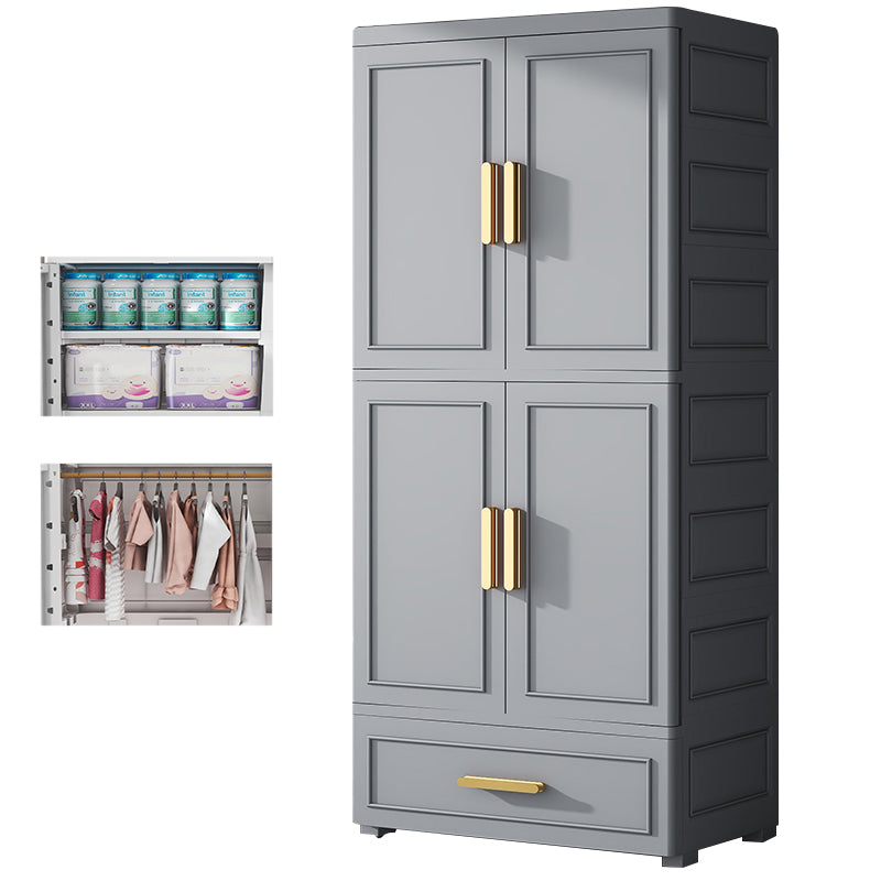 Plastic Wardrobe Cabinet with Drawer Modern Hinged Wardrobe Closet