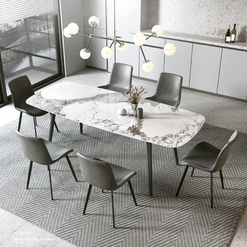 Contemporary Stone Dining Table Set 1/4/5/7 Pieces Dining Set with Solid Back Chairs