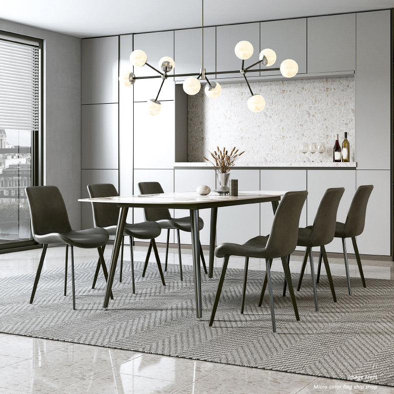 Contemporary Stone Dining Table Set 1/4/5/7 Pieces Dining Set with Solid Back Chairs