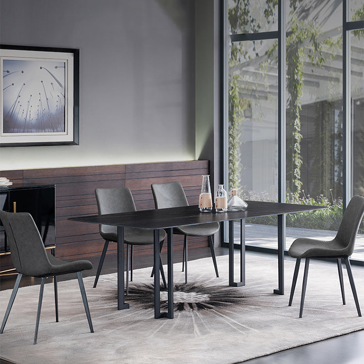 Modern Dining Table Set 1/4/5/9 Pcs Black Sintered Stone Dining Table with Armless Chairs