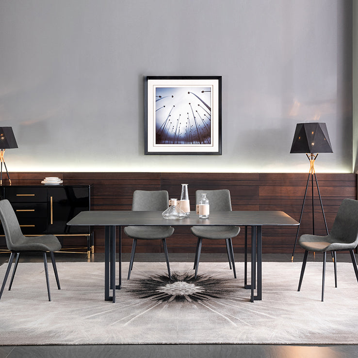 Modern Dining Table Set 1/4/5/9 Pcs Black Sintered Stone Dining Table with Armless Chairs