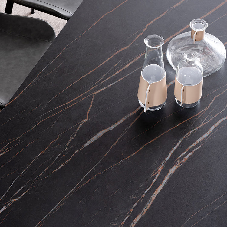 Modern Dining Table Set 1/4/5/9 Pcs Black Sintered Stone Dining Table with Armless Chairs