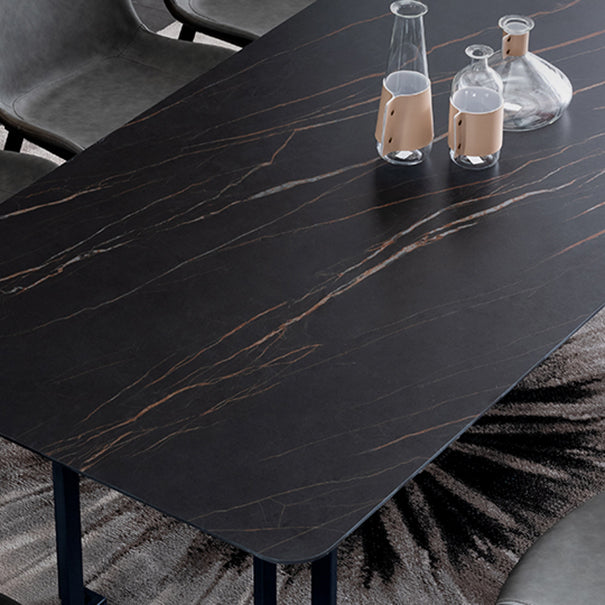 Modern Dining Table Set 1/4/5/9 Pcs Black Sintered Stone Dining Table with Armless Chairs