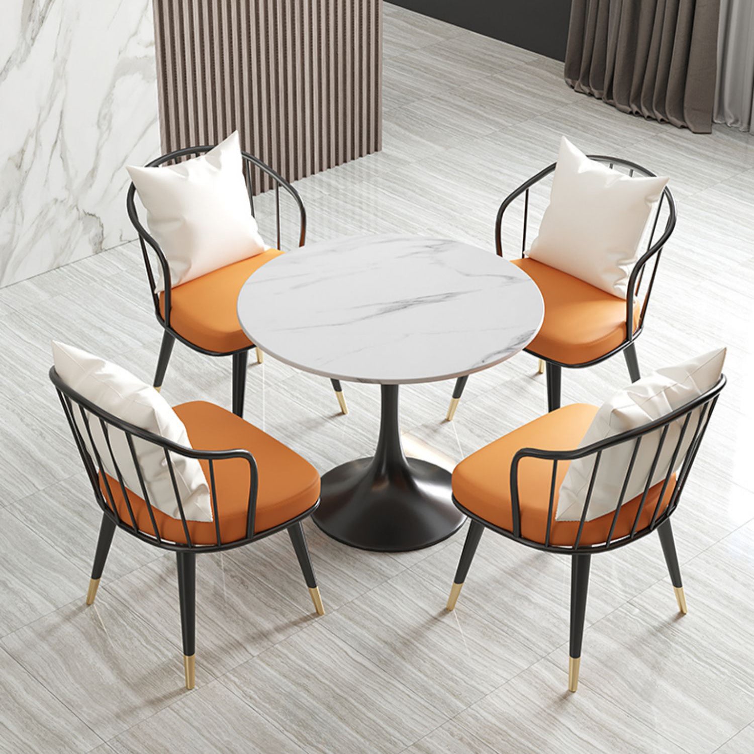 Round Dining Table Set with Metal Chairs 1/5 Pieces Modern Dining Set for Home