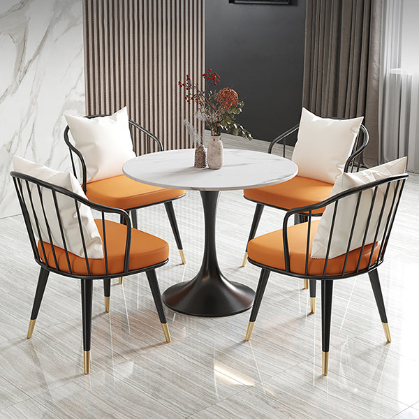 Round Dining Table Set with Metal Chairs 1/5 Pieces Modern Dining Set for Home