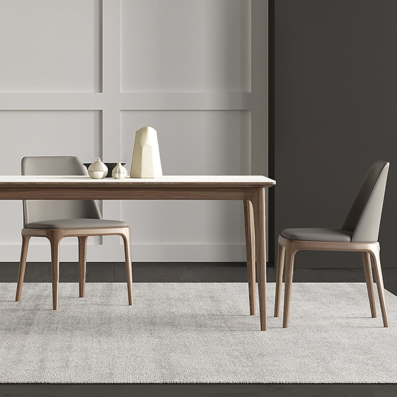 Stone Top Dining Table Set with Ash Wood Frame 1/3/4 Pieces Modern Dinette Set