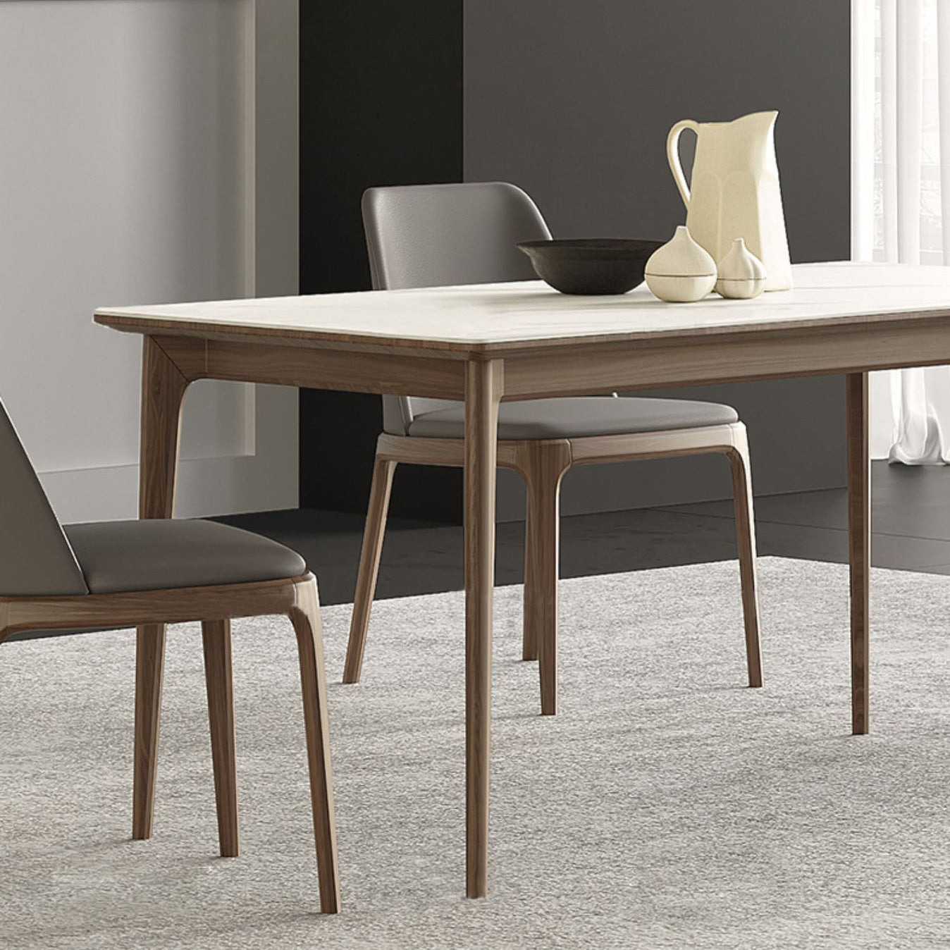 Stone Top Dining Table Set with Ash Wood Frame 1/3/4 Pieces Modern Dinette Set