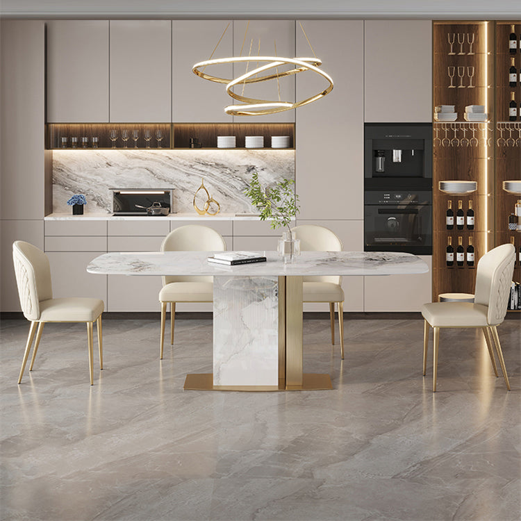 Glam Dining Table Set 1/4/5/7 Pcs Stone Dining Table with Armless Chairs