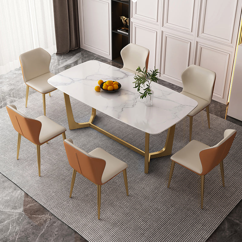 Glam Dining Set 1/4/6 Pcs Gold Stainless Steel Frame Dining Table and Chairs