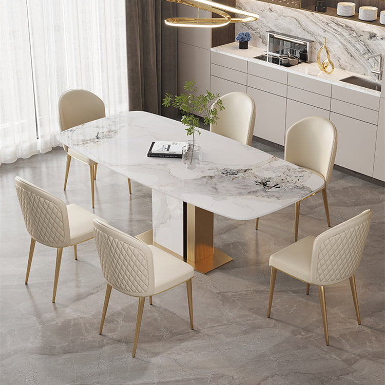 Scandinavian Dining Table Set 1/4/5/7 Pcs Sintered Stone Dining Table with Armless Chairs