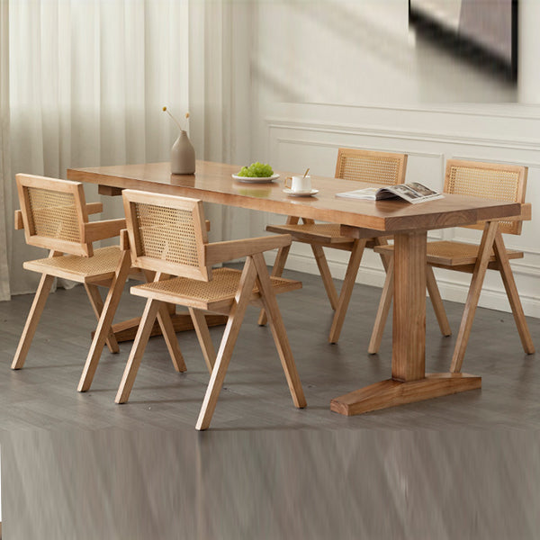 Solid Wood Dining Set 1/4/5 Pcs Rectangle Dining Table and Chair with Arm