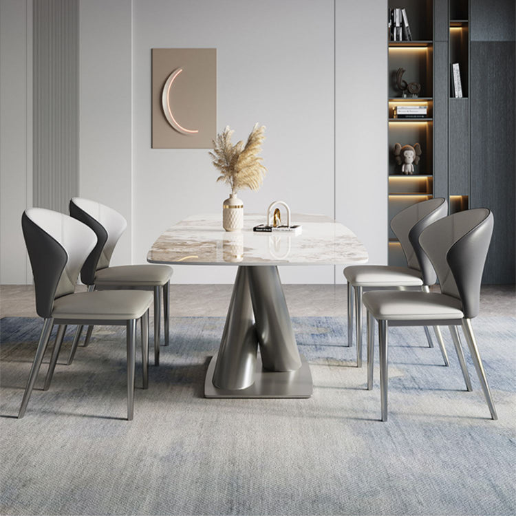 High Gloss Biege Dining Table Set 1/2/4/5/7 Pieces Glam Dinette Set for Home