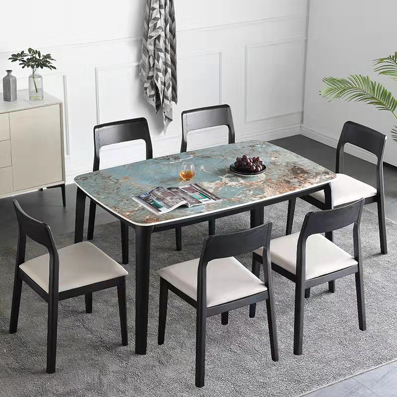Modern Glossy Blue Dining Table Set 1/2/5/7 Pieces Dinette Set with Wooden Chairs