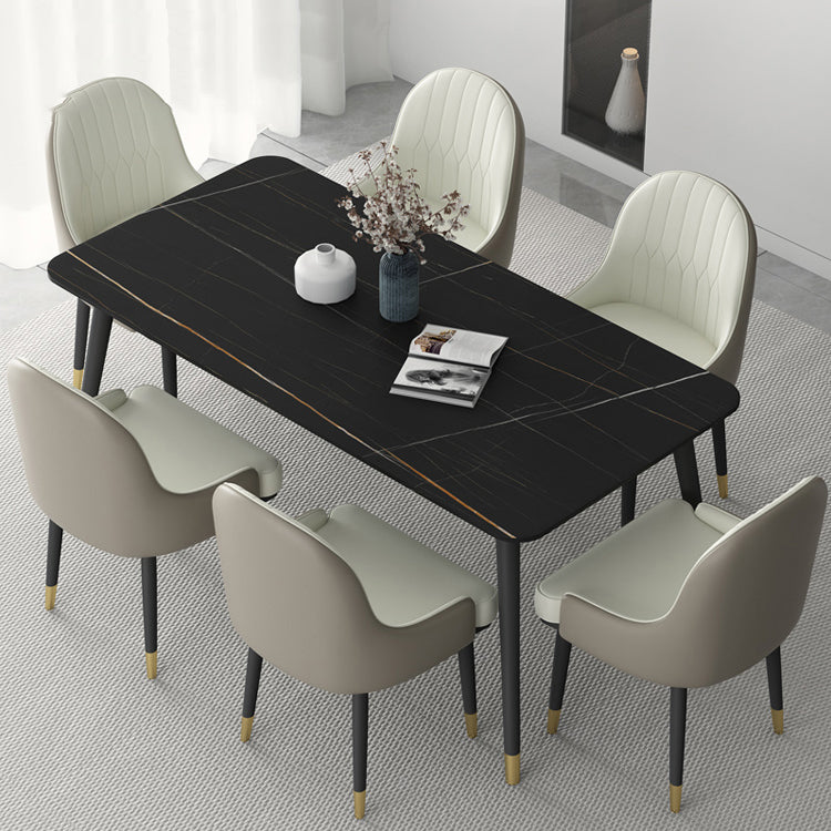 Rectangle Dining Table Set 1/5/7 Pcs Sintered Stone Dining Table with Upholstered Chairs