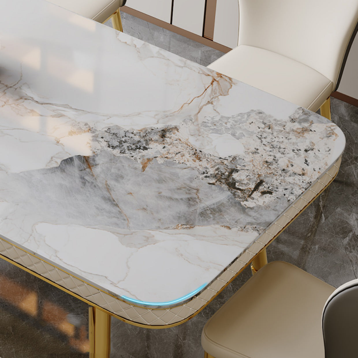 Glam Dining Table Set 1/5 Pcs Rectangle Dining Table with Upholstered Side Chairs